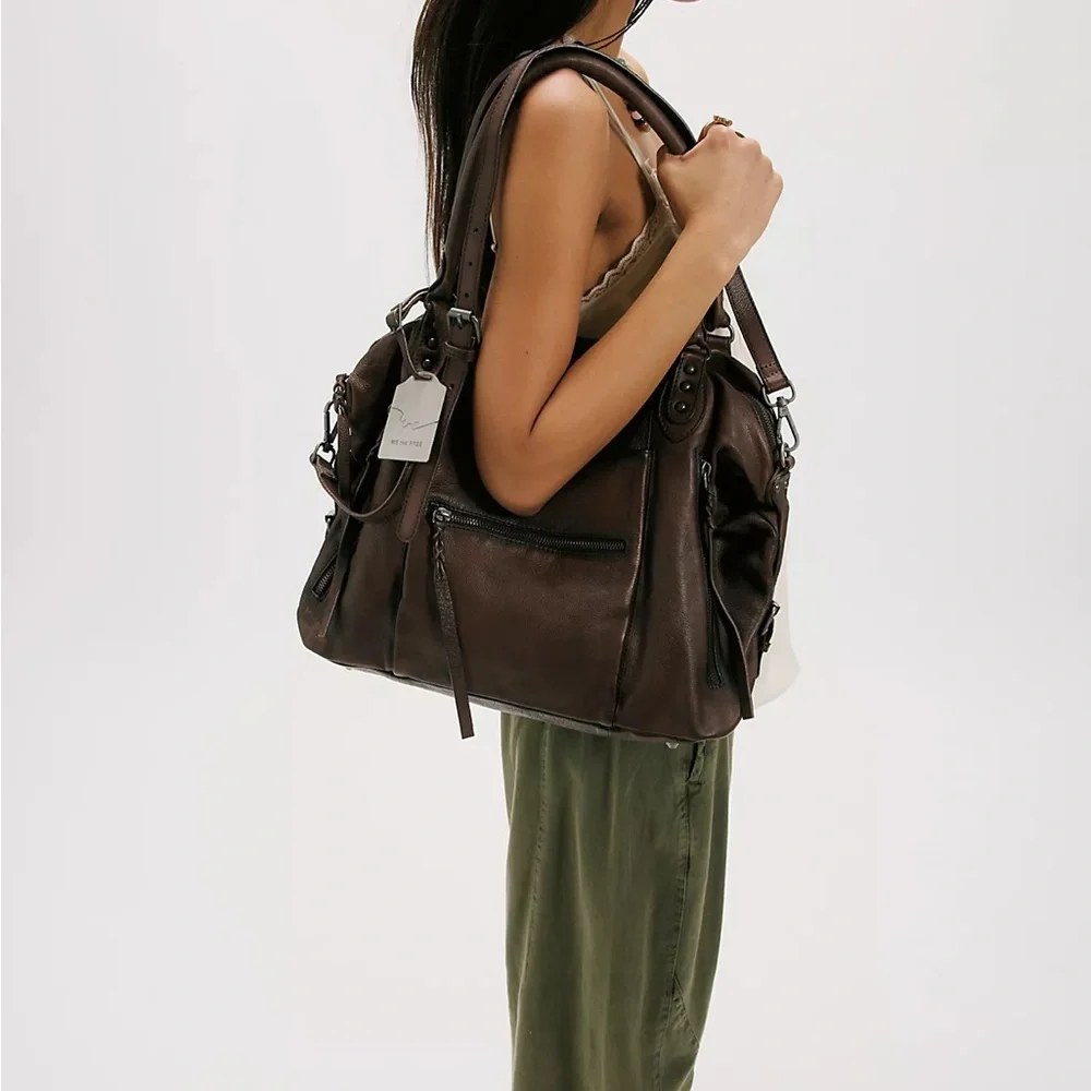 Free People Dark Brown Leather Tote Bag